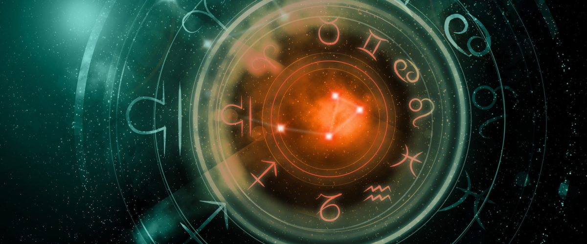 astrology zodiac signs on dark space background